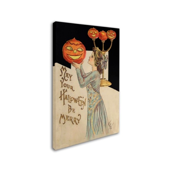 Vintage Apple Collection 'Halloween Girl Holding Pumpkin' Canvas Art,12x19